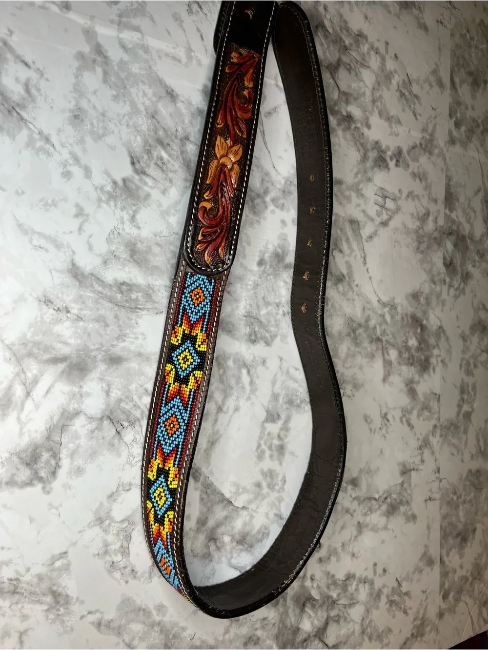 Hand Crafted Multicolor Beaded Leather Belt